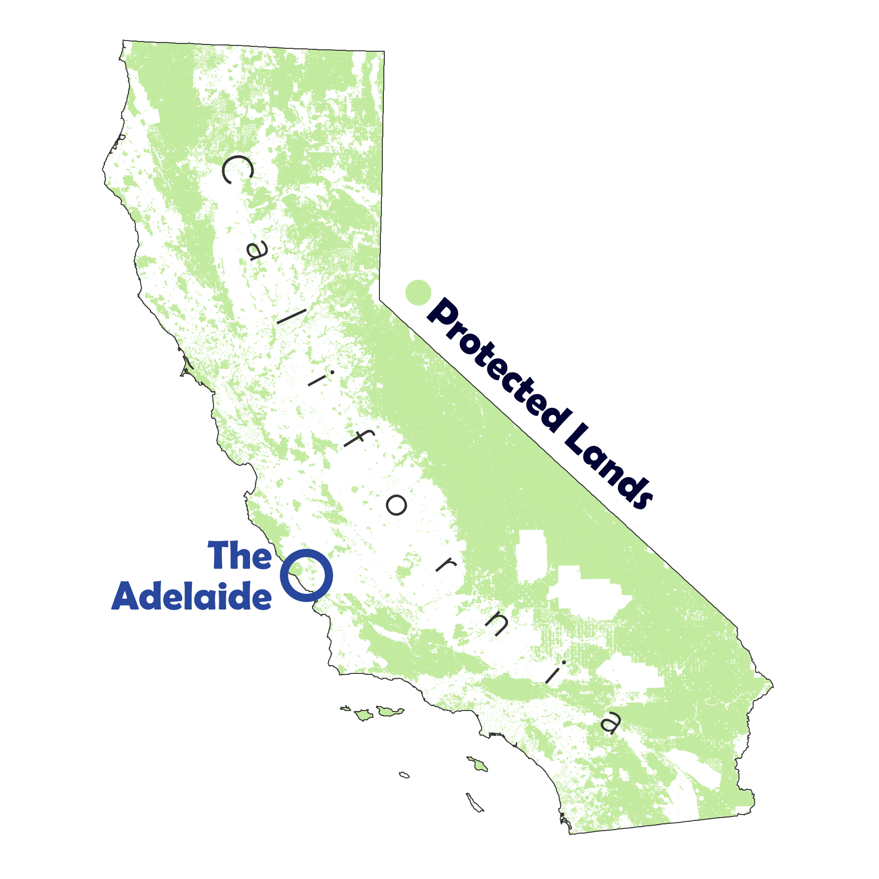 Map of California with Adelaide region in NW SLO County highlighted.